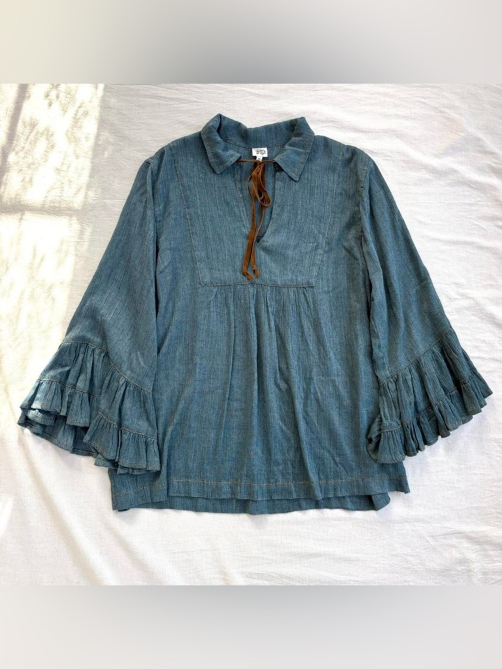 Boho Peasant Top with Ruffle Sleeves
